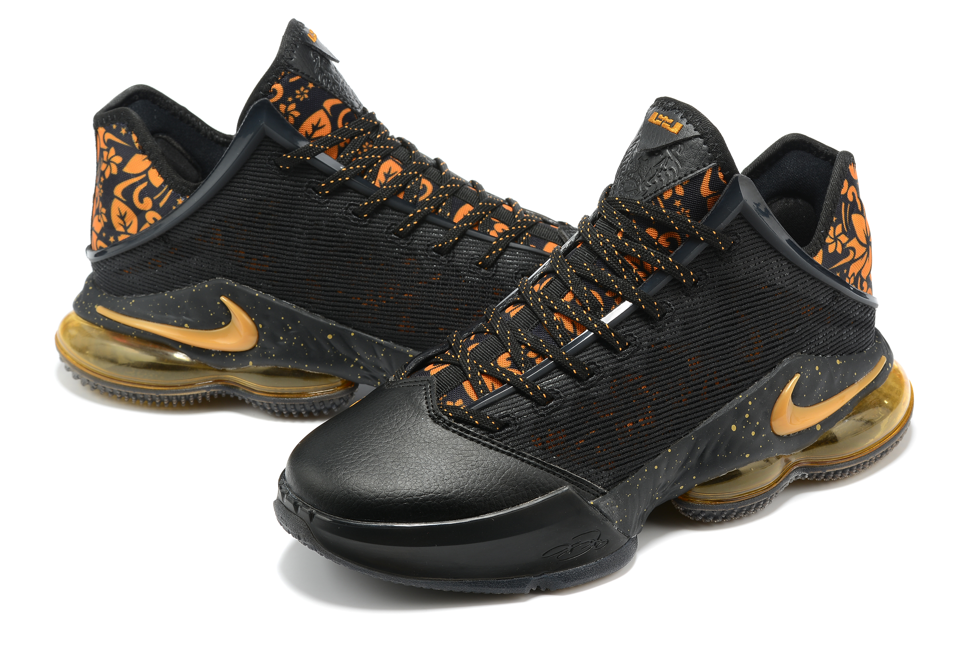 2022 Nike LeBron James 19 Low Black Gold Shoes - Click Image to Close